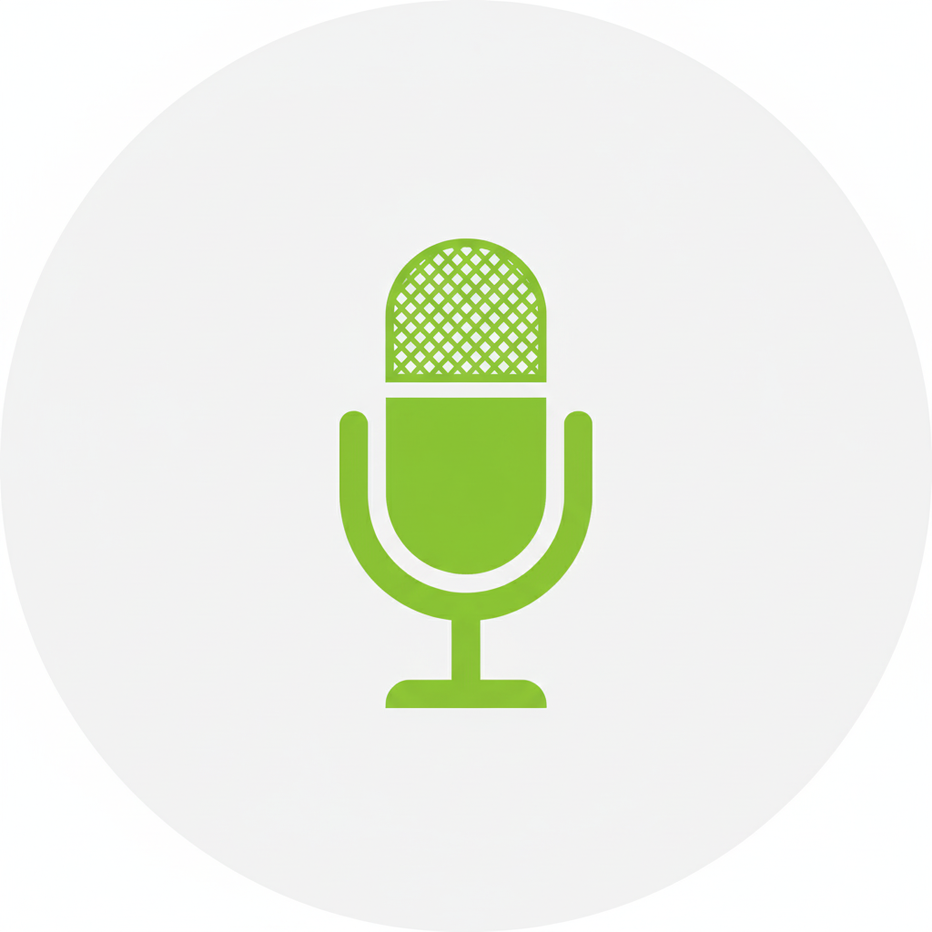 Grünes Mikrofonsymbol auf weißem Kreis. Klickbares Icon für eine Audiodatei zur Gedankenbeobachtung im Coaching.